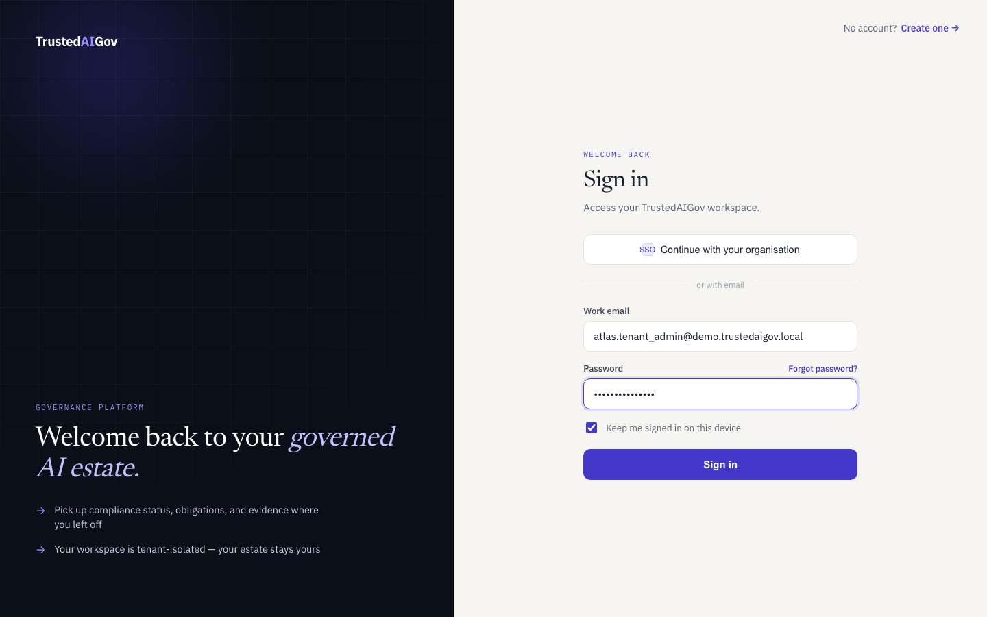 Sign-in with demo account