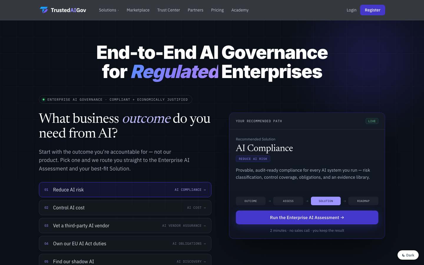 TrustedAIGov marketing site homepage